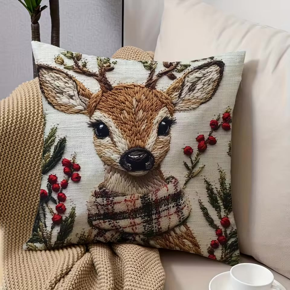 Holly Jolly Reindeer Pillow Cover