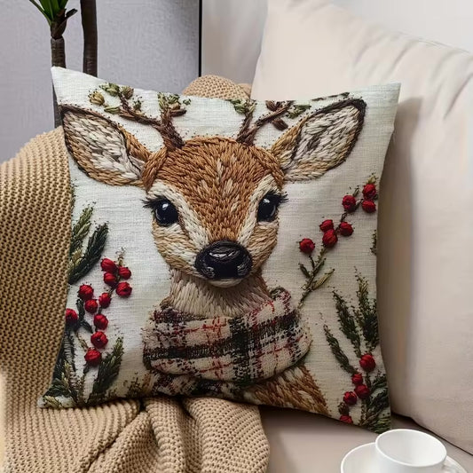 Holly Jolly Reindeer Pillow Cover