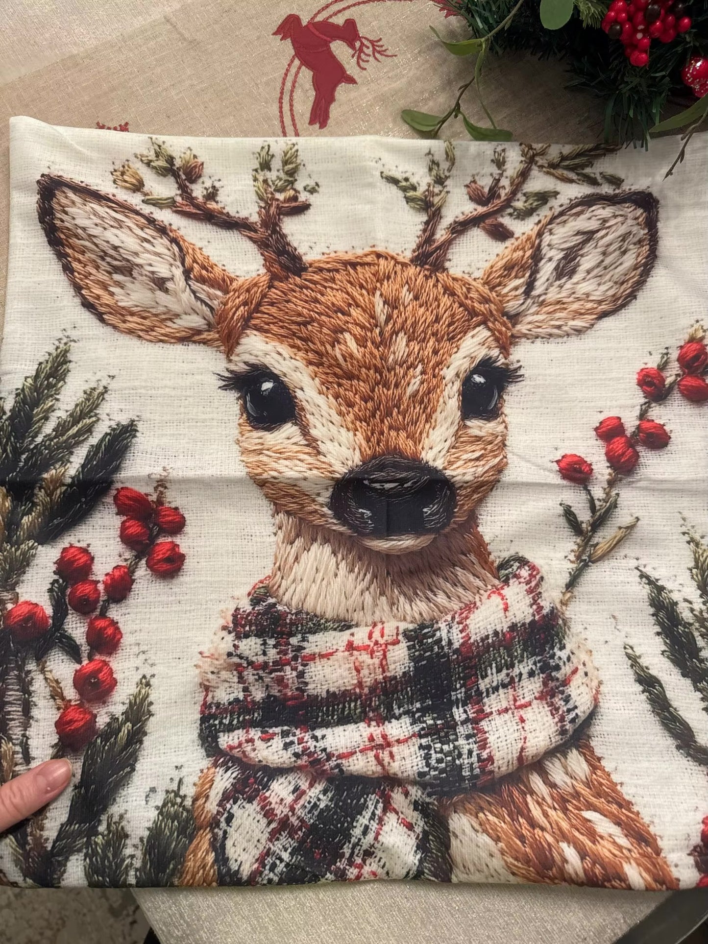 Holly Jolly Reindeer Pillow Cover