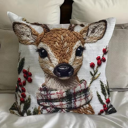 Holly Jolly Reindeer Pillow Cover