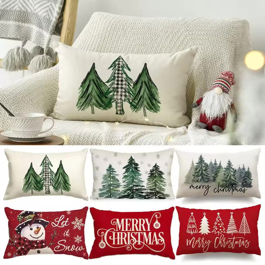 Festive Linen Lumbar Pillow Cover