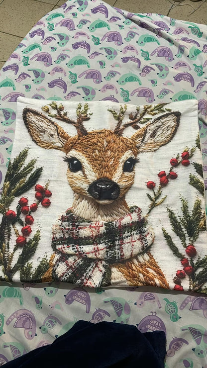 Holly Jolly Reindeer Pillow Cover