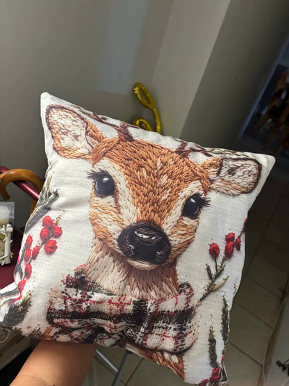 Holly Jolly Reindeer Pillow Cover