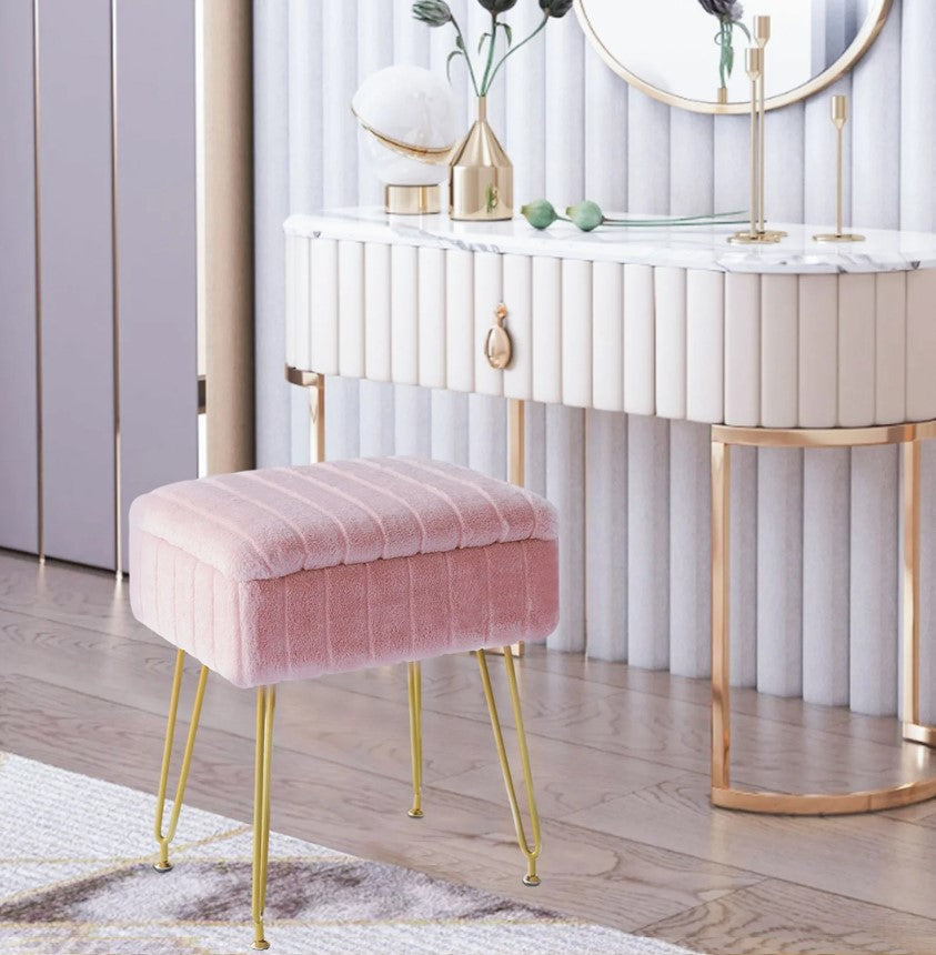 Aaliyah Faux Fur Stool With Storage