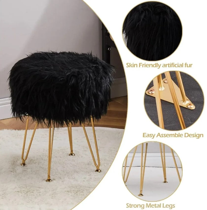 Charlotte Faux Fur Stool With Storage