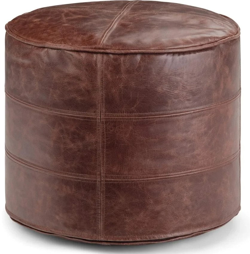 Elijah Buffalo Leather Round Pouf