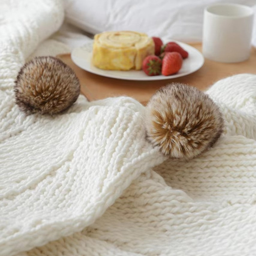 Charlotte Pom Pom Knitted Blanket