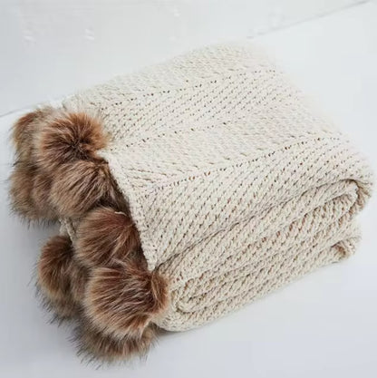 Charlotte Pom Pom Knitted Blanket