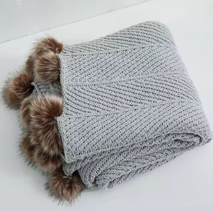 Charlotte Pom Pom Knitted Blanket