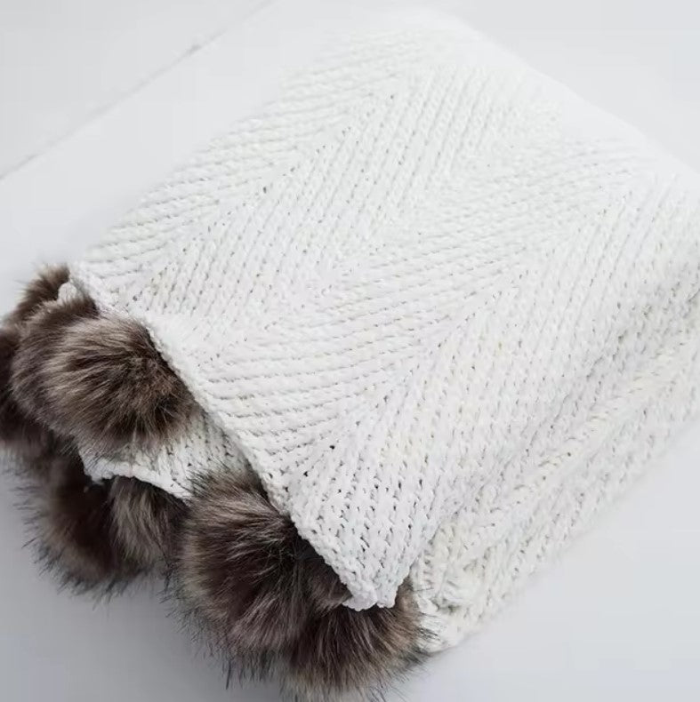 Charlotte Pom Pom Knitted Blanket