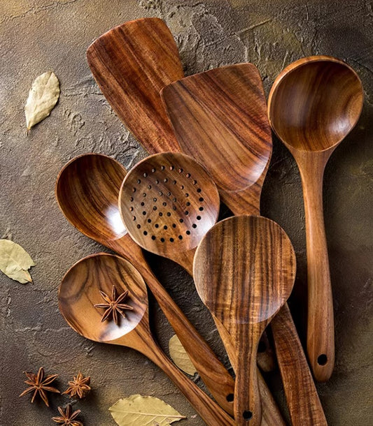 Ella Natural Teak Wooden Spoons Set 7pcs