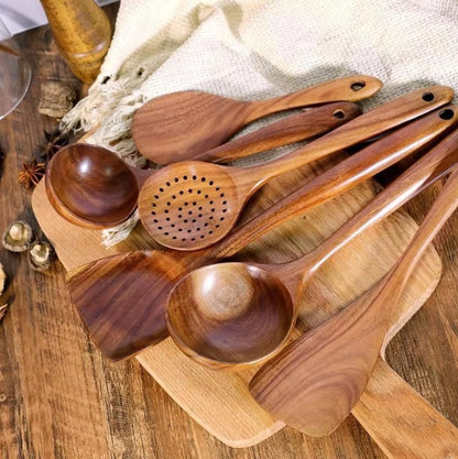 Ella Natural Teak Wooden Spoons Set 7pcs