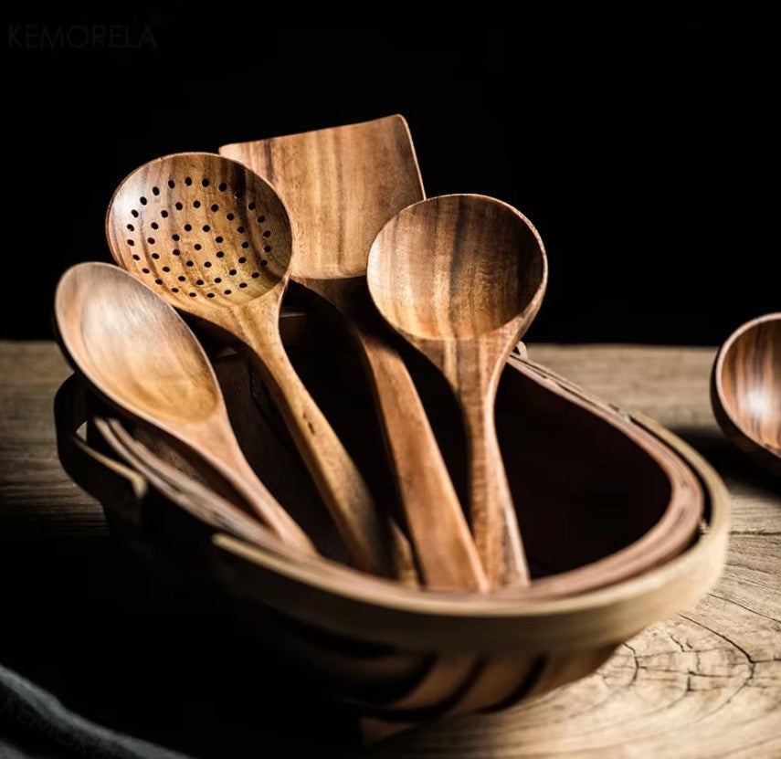 Ella Natural Teak Wooden Spoons Set 7pcs