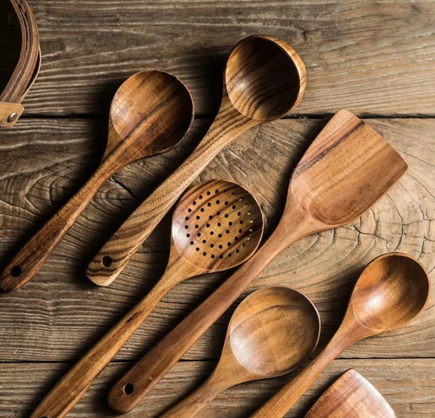 Ella Natural Teak Wooden Spoons Set 7pcs