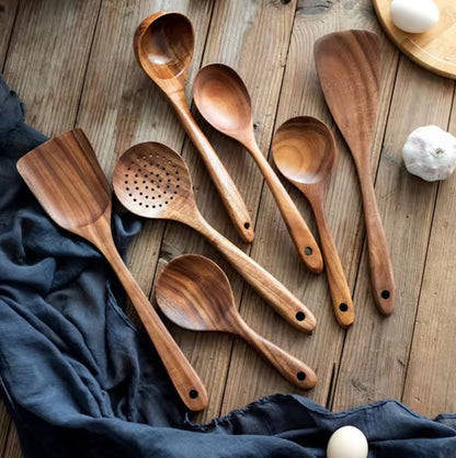 Ella Natural Teak Wooden Spoons Set 7pcs