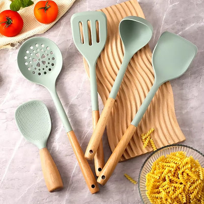 Williow Silicone Utensils With Wooden Handle 5pcs