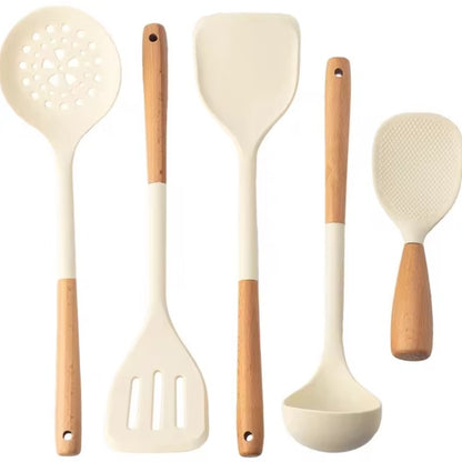 Williow Silicone Utensils With Wooden Handle 5pcs