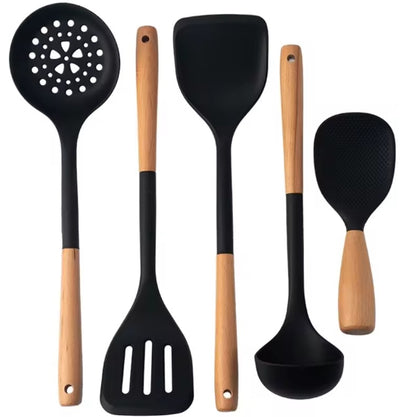 Williow Silicone Utensils With Wooden Handle 5pcs