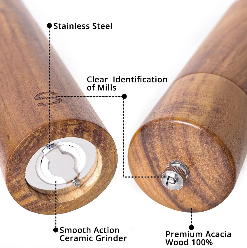 Acacia Wood Salt & Pepper Grinders