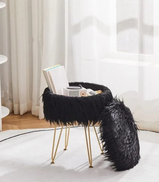 Charlotte Faux Fur Stool With Storage