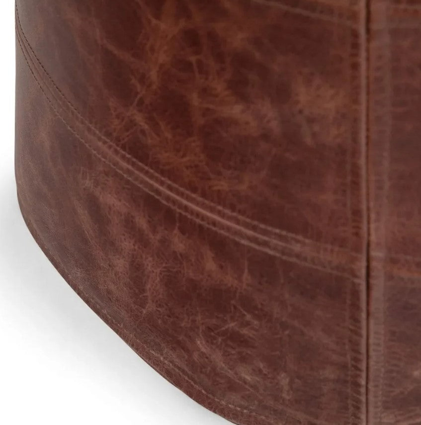 Elijah Buffalo Leather Round Pouf