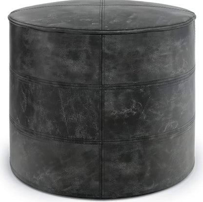 Elijah Buffalo Leather Round Pouf